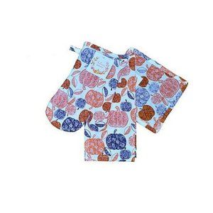 Whimsical Pumpkins 3 Pc Kitchen Set Potholder Oven Mitt & Towel 100% Cotton